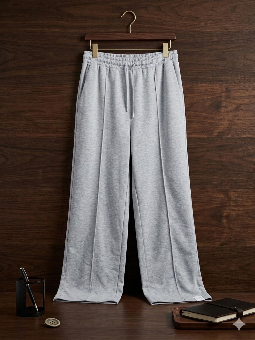 NWOT Gray Wide Leg Pleated Sweatpants Cozy Loungewear Trout Stitch XL